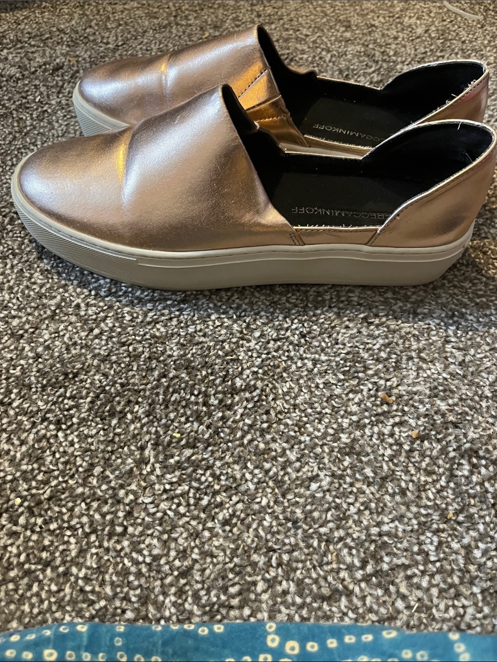 Rebecca Minkoff Metallic Nana Leather Rose Slip-On Platform Sneakers SZ 7.5